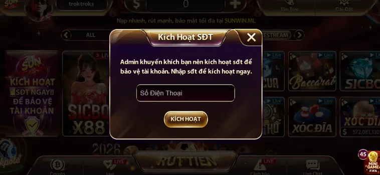 Kích hoạt bảo mật đa tầng đa kênh bằng số điện thoại an toàn cho người chơi.